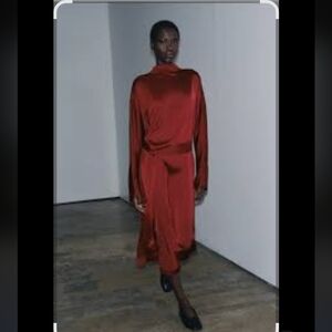 Zara Rust Red Satin Midi Dress